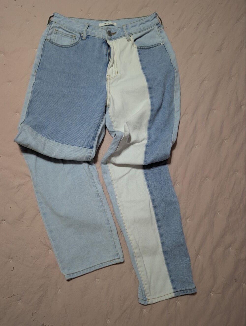 PacSun Patchwork Colorblock High-Rise Mom Jeans - Size 27